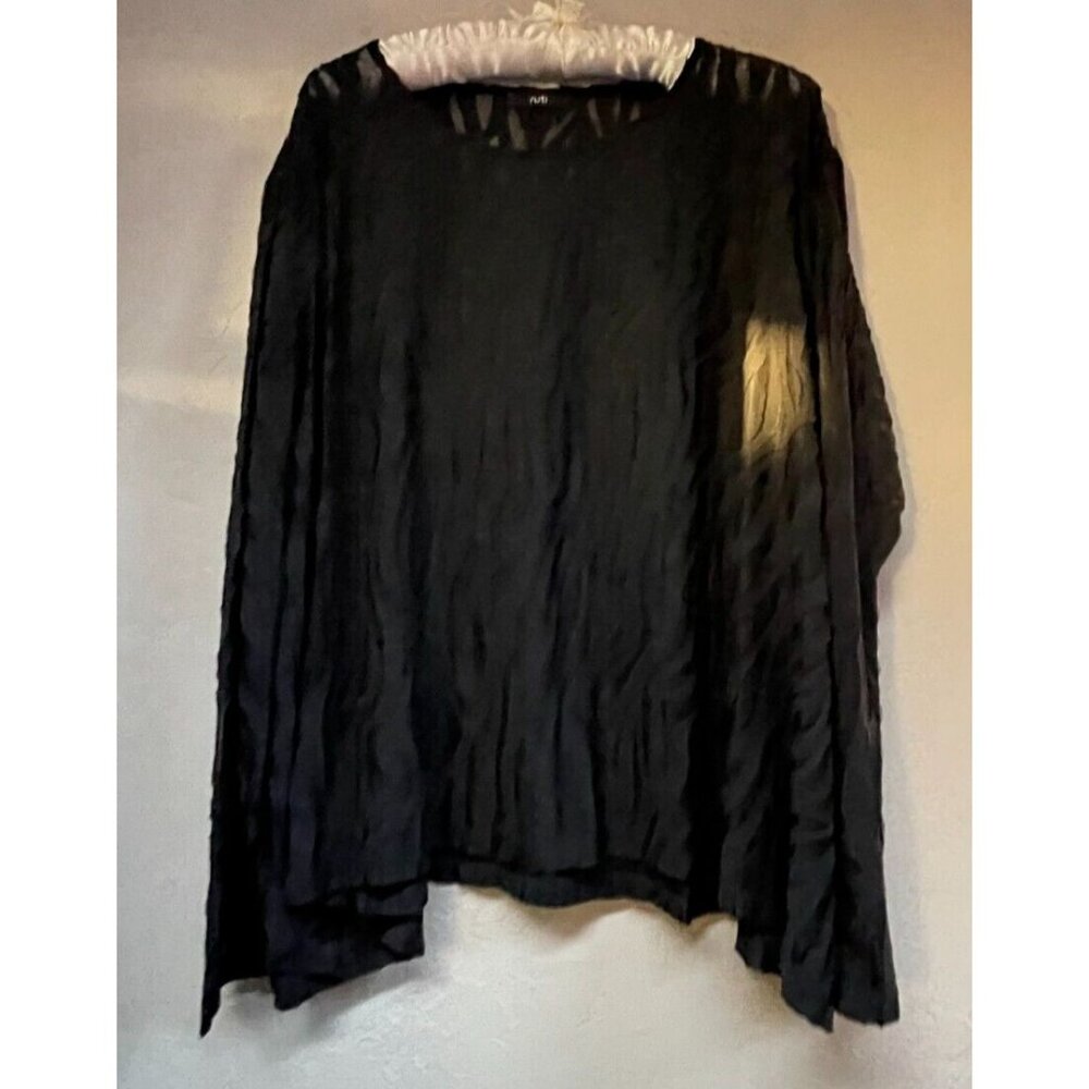 Ruti Womens Sz 3 Black Textured Knit Long Sleeve Oversized Top Semi-Sheer Casual